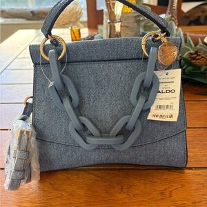 Aldo Denim Blue Satchel with Chain Accent